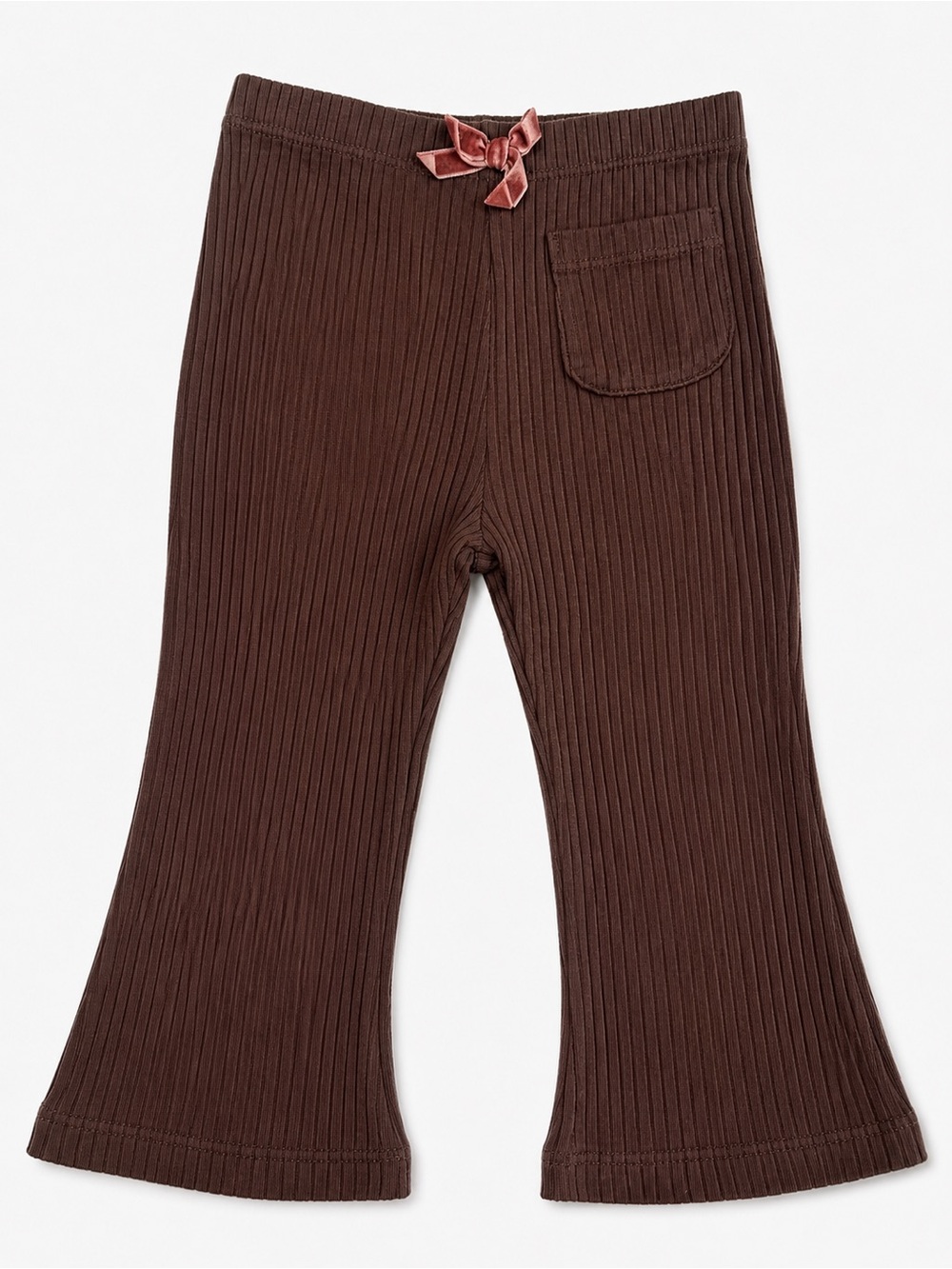 Nicole Miller Brown Ribbed Flare Leggings with Pink Bow